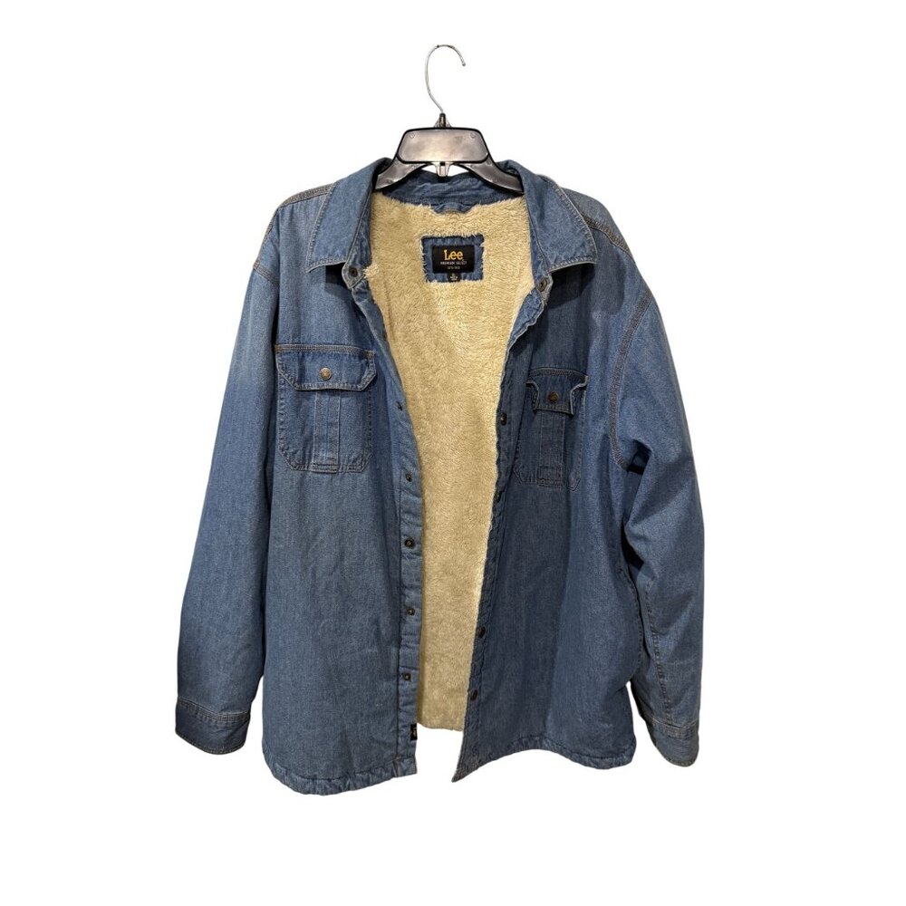 Lee Mens Sherpa-Lined Denim Jacket XL Blue Button-Up Western Style - Picture 5 of 5